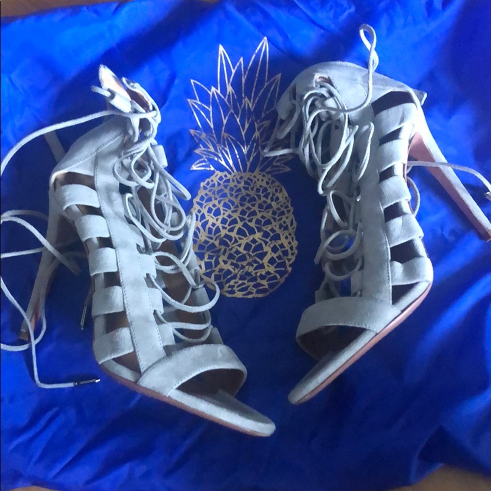 Aquazzura Grey Suede lace Up Heels - Picture 3 of 9
